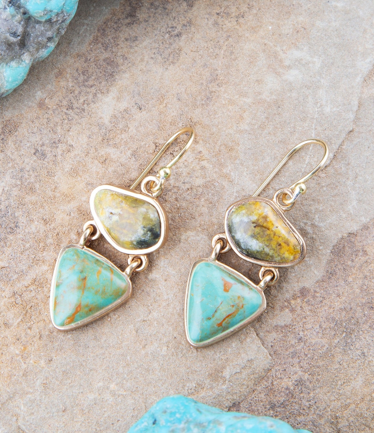Bumblebee Jasper Green Turquoise Hinged Golden Earrings