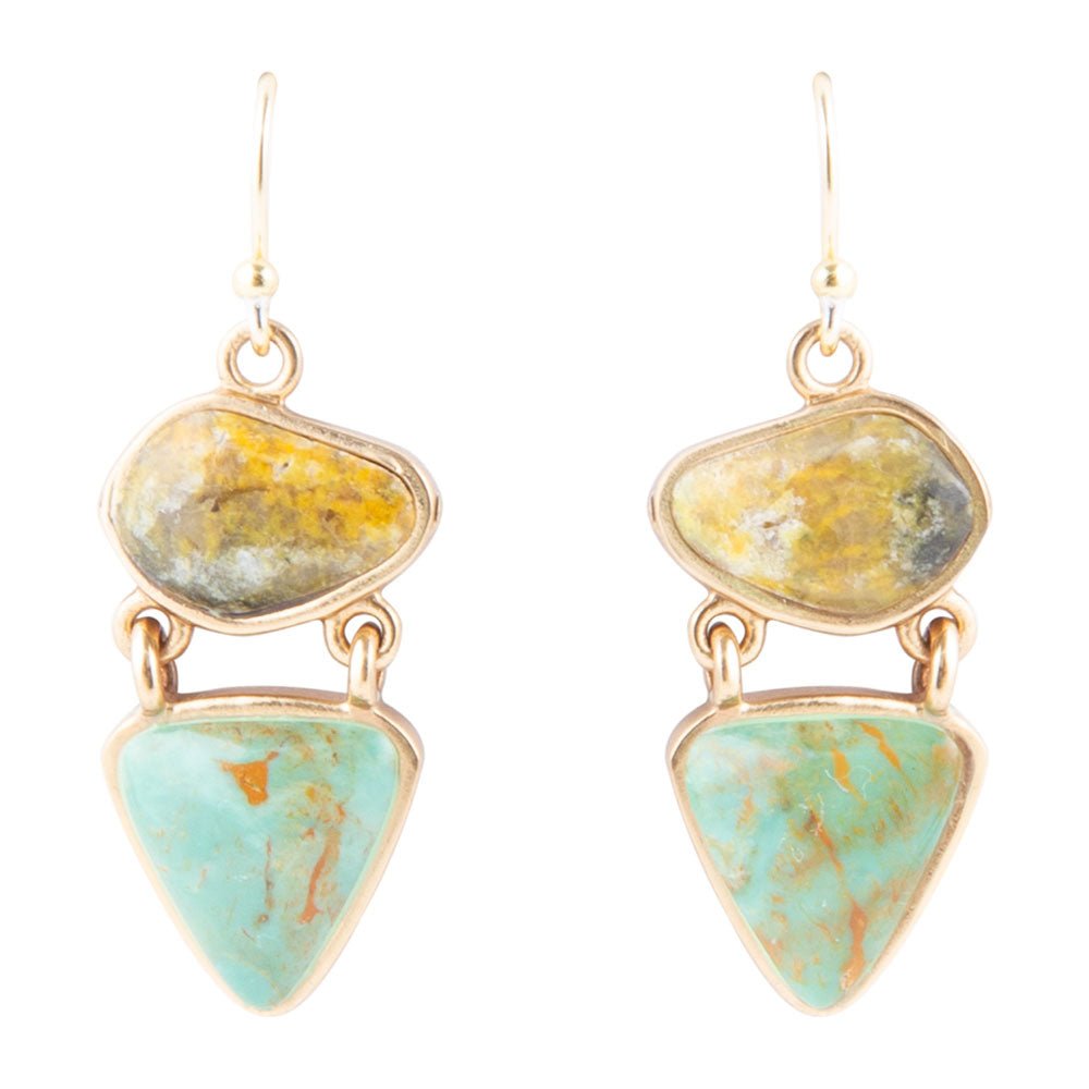 Bumblebee Jasper Green Turquoise Hinged Golden Earrings