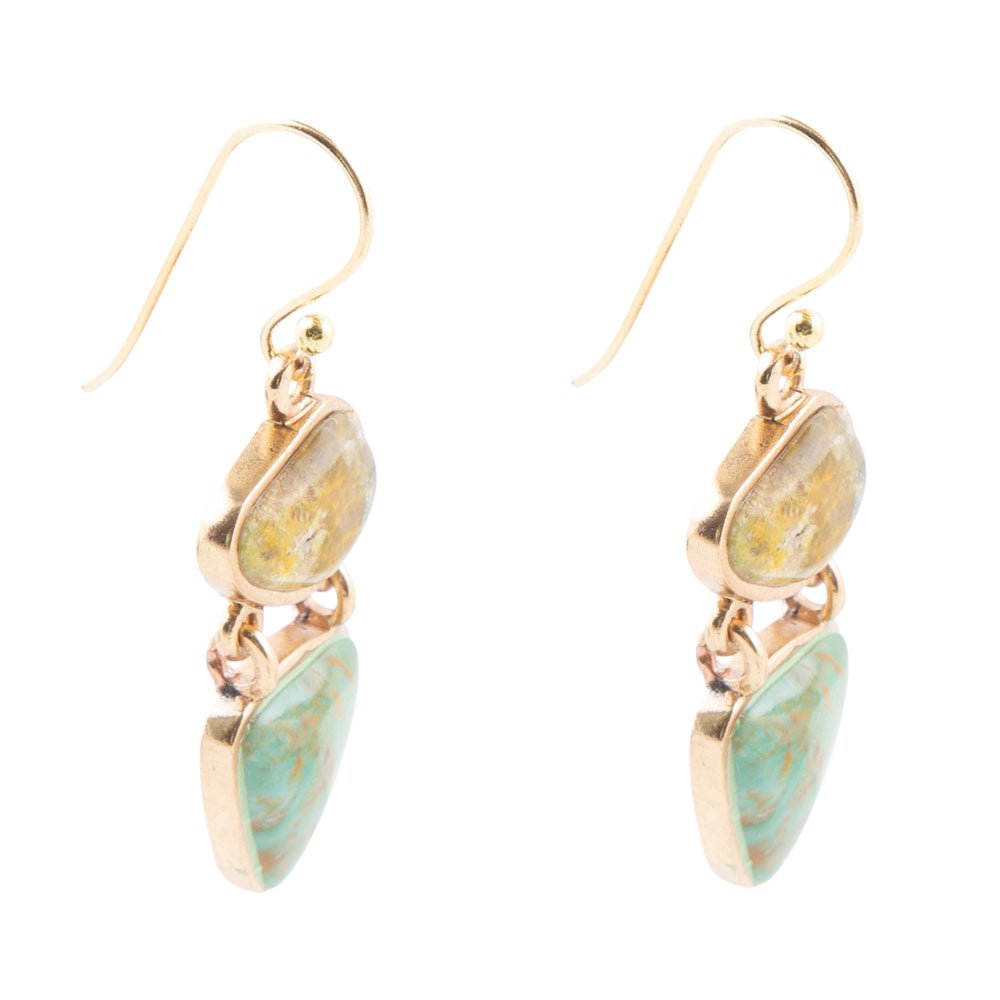 Bumblebee Jasper Green Turquoise Hinged Golden Earrings