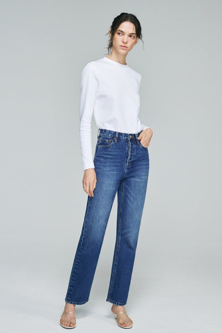 High Rise Straight Ankle Jeans Mid-weight Denim Manhattan HJ160