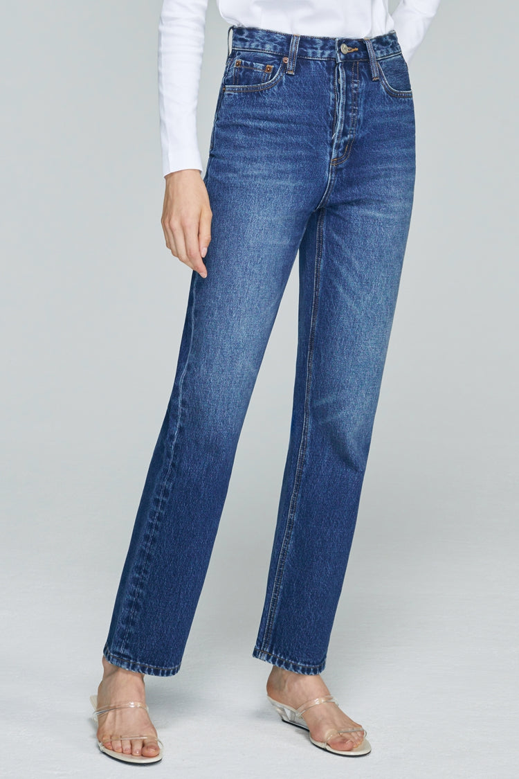 High Rise Straight Ankle Jeans Mid-weight Denim Manhattan HJ160