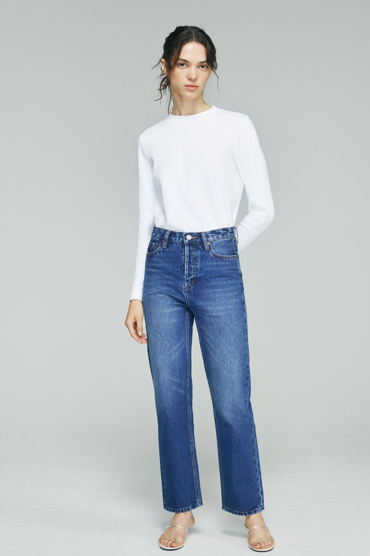 High Rise Straight Ankle Jeans Mid-weight Denim Manhattan HJ160