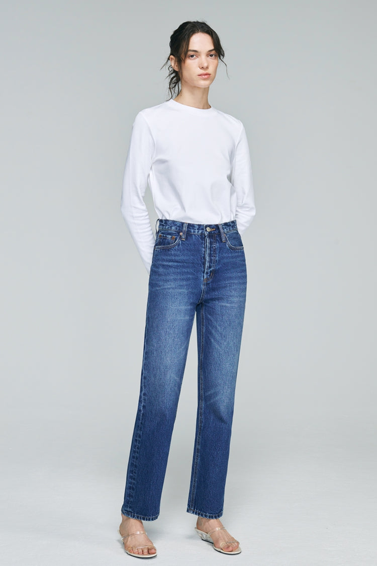 High Rise Straight Ankle Jeans Mid-weight Denim Manhattan HJ160