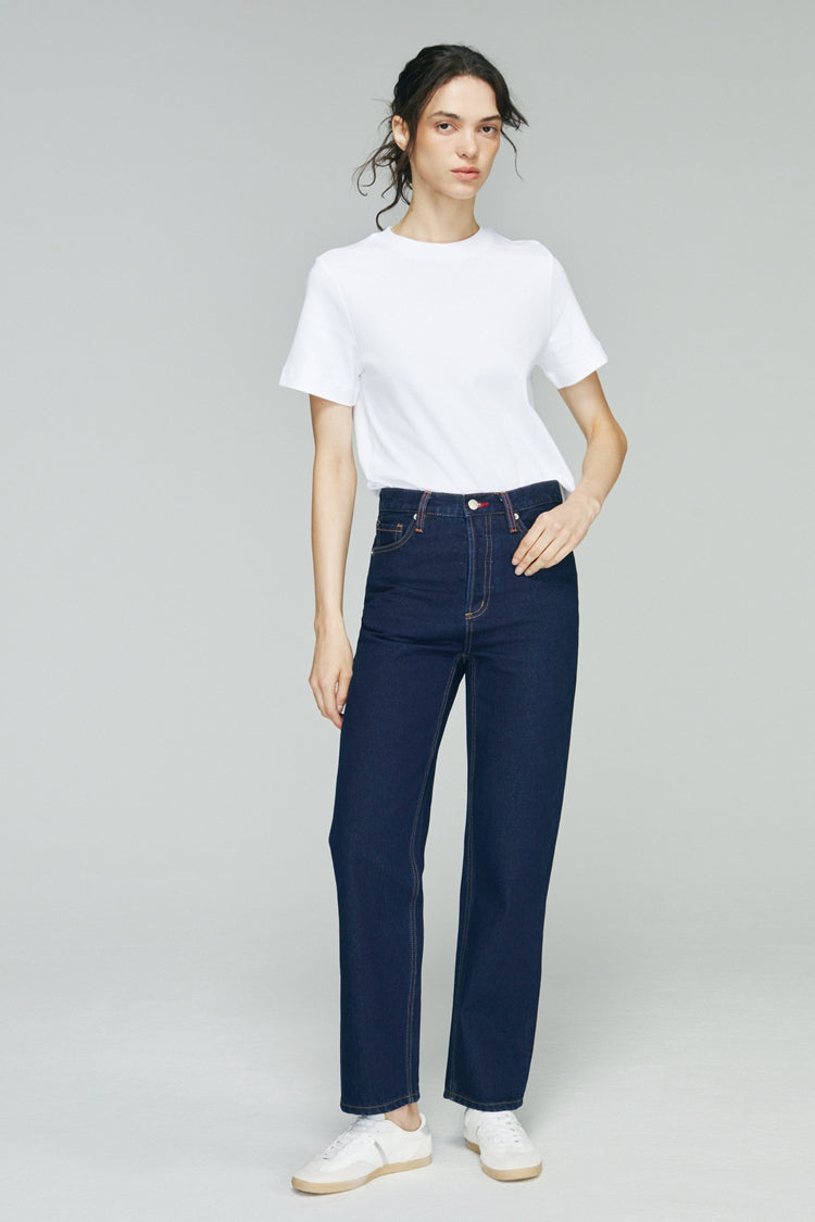 High Rise Straight Ankle Jeans Mid-weight Denim Manhattan HJ160