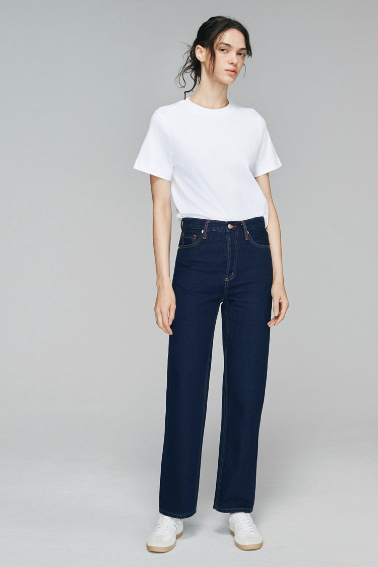 High Rise Straight Ankle Jeans Mid-weight Denim Manhattan HJ160