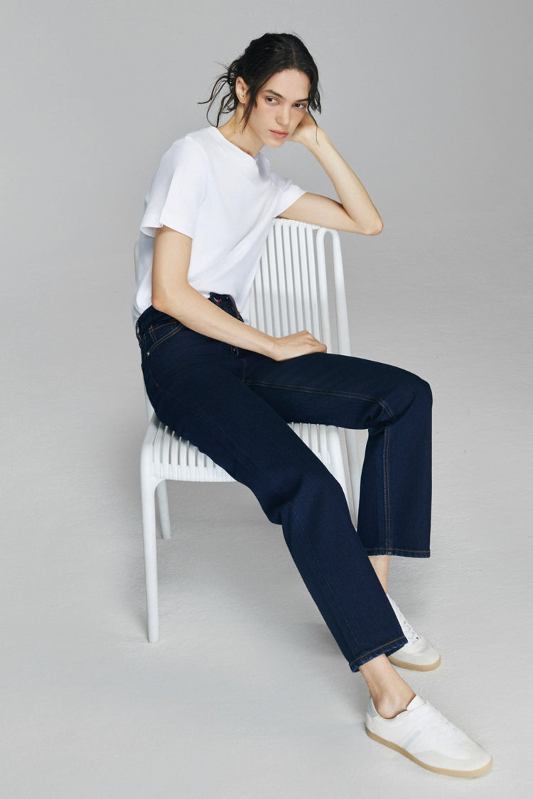 High Rise Straight Ankle Jeans Mid-weight Denim Manhattan HJ160