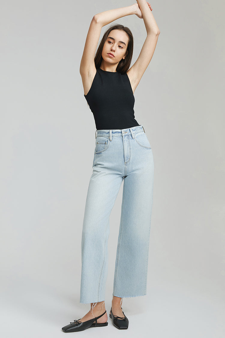Moon Curve Raw Hem High-Rise Wide-Leg Crop Jeans Hey Joanie