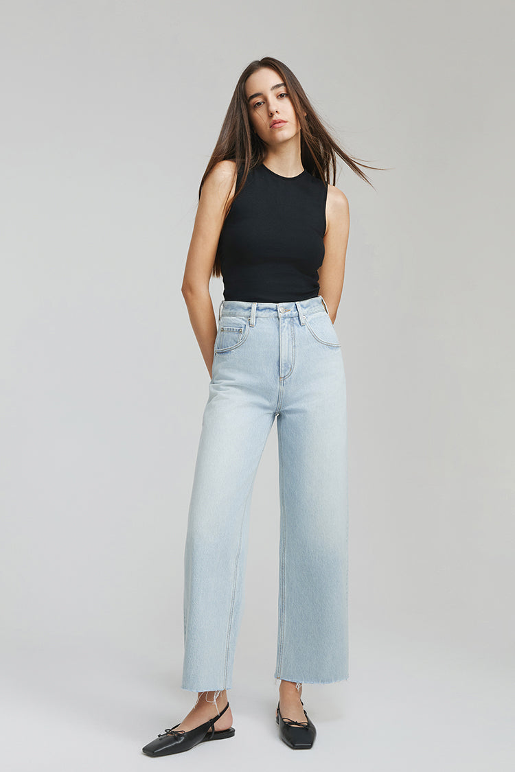 Moon Curve Raw Hem High-Rise Wide-Leg Crop Jeans Hey Joanie