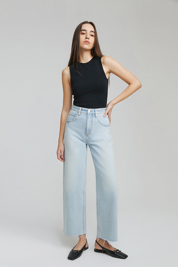 Moon Curve Raw Hem High-Rise Wide-Leg Crop Jeans Hey Joanie