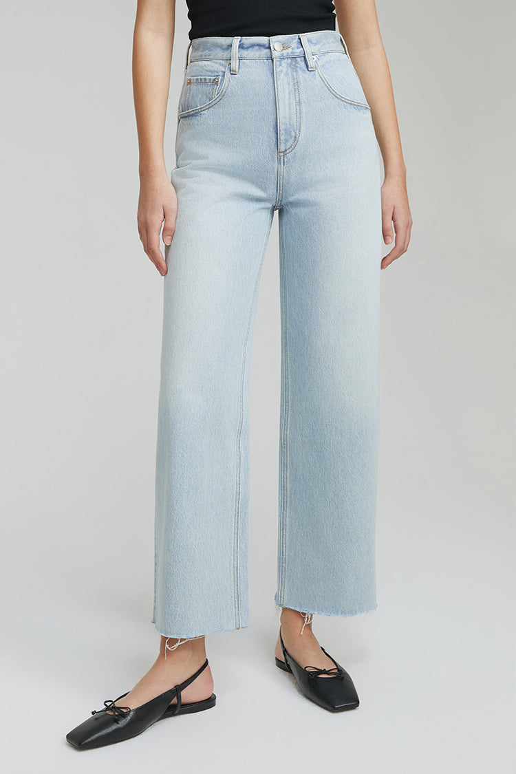 Moon Curve Raw Hem High-Rise Wide-Leg Crop Jeans Hey Joanie