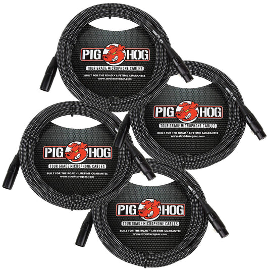 XLR High Performance 20 Ft Microphone Cable 4 Pack Pig Hog PHM20BKW