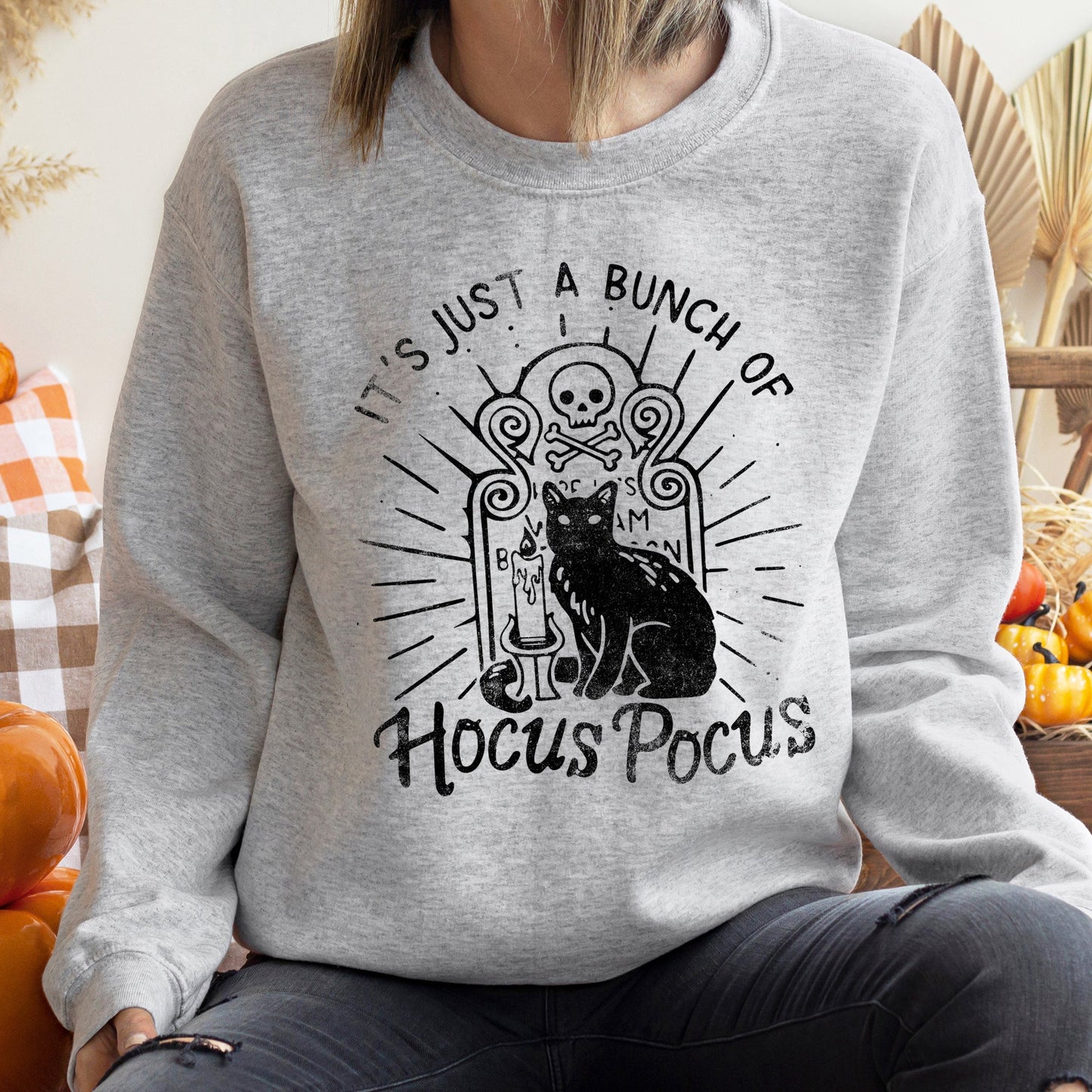 Bunch of Hocus Pocus Halloween Sweatshirt Cotton Polyester Blend