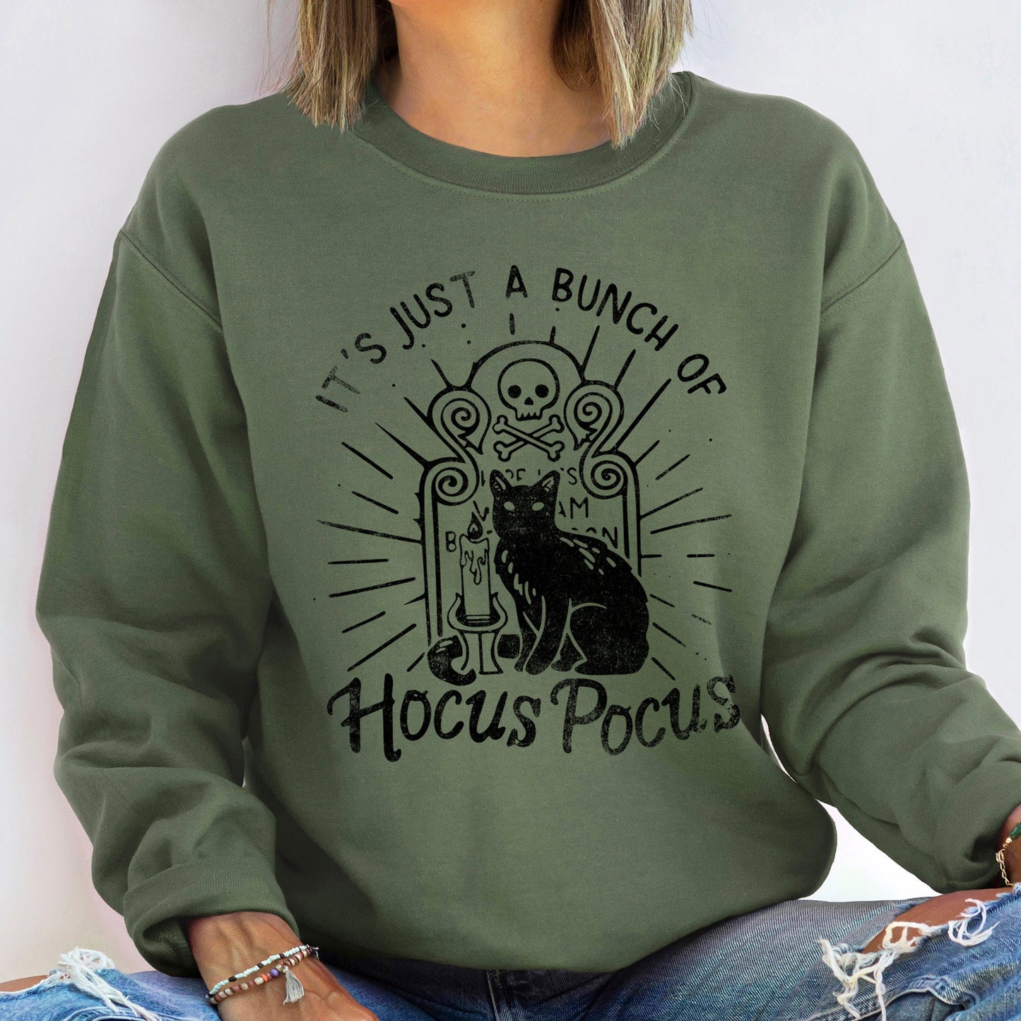 Bunch of Hocus Pocus Halloween Sweatshirt Cotton Polyester Blend