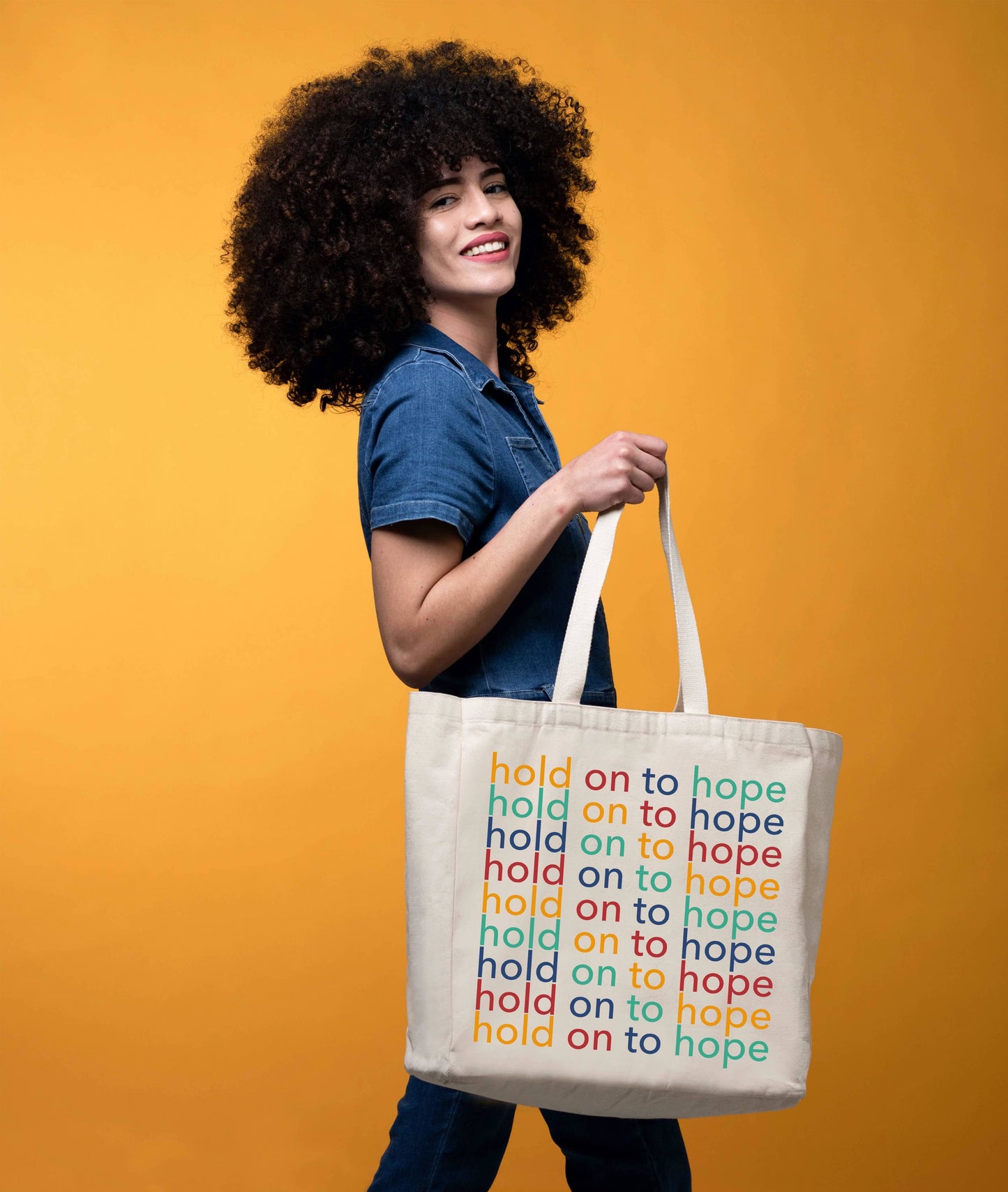 Organic Cotton Tote Bag Hold On To Hope with Pockets