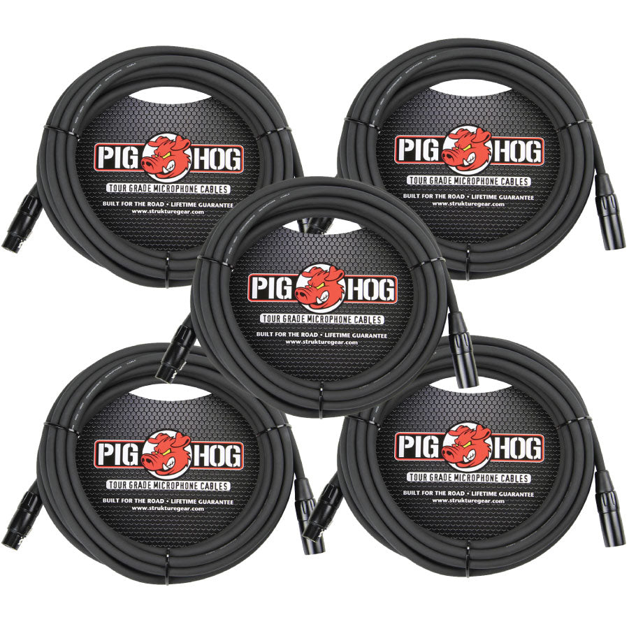 High Performance 8mm XLR Microphone Cable 20FT 5 Pack Pig Hog PHM20