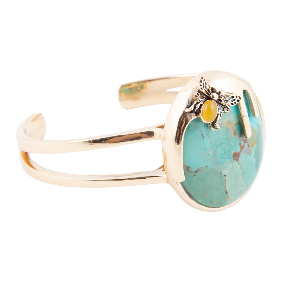 Blue Turquoise Golden Cuff Bracelet Honey Bee Barse Jewelry