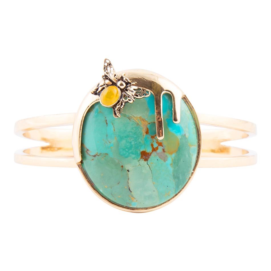 Blue Turquoise Golden Cuff Bracelet Honey Bee Barse Jewelry