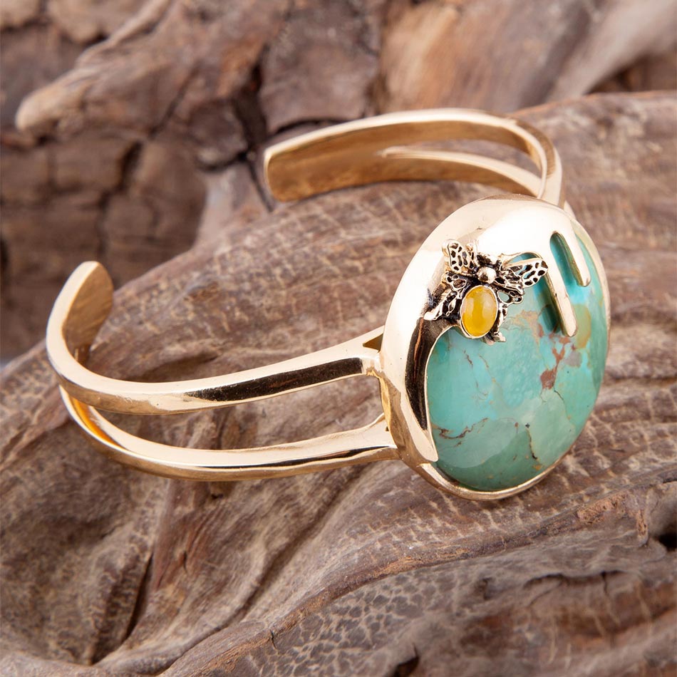 Blue Turquoise Golden Cuff Bracelet Honey Bee Barse Jewelry