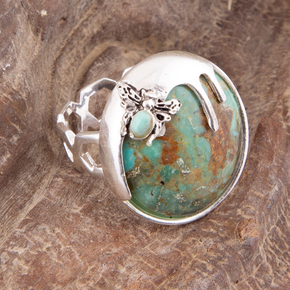 Blue Turquoise Honey Bee Sterling Silver Ring Honey Bee