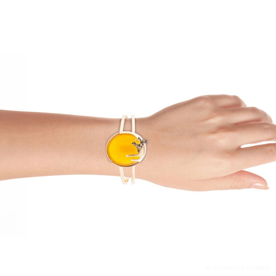 Yellow Agate Honey Bee Golden Cuff Bracelet Barse Jewelry