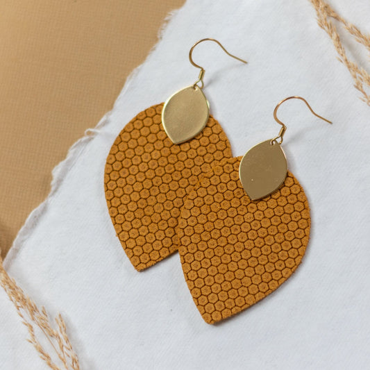 Honey Mustard Lightweight Leather Statement Earrings Sela Designs