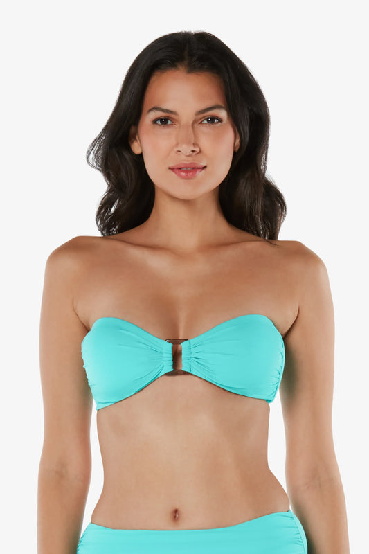 Hook Back Tortoise Textured Seafoam Aqua Bandeau Helen Jon