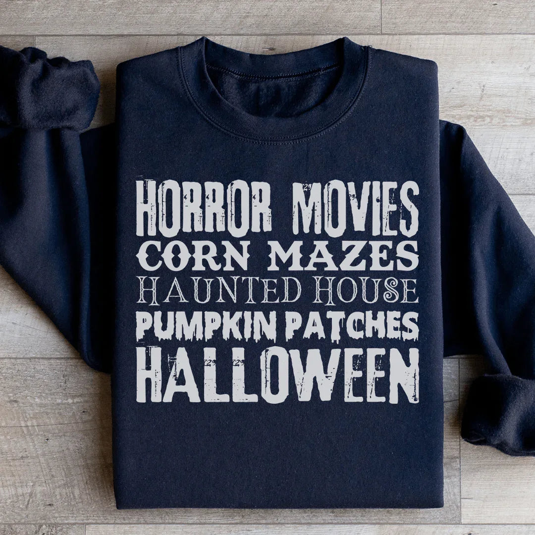 Halloween Sweatshirt Horror Movies Corn Mazes Haunted House Pumpkin Patches