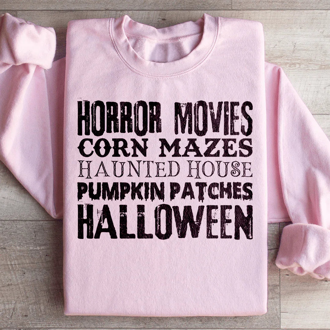 Halloween Sweatshirt Horror Movies Corn Mazes Haunted House Pumpkin Patches