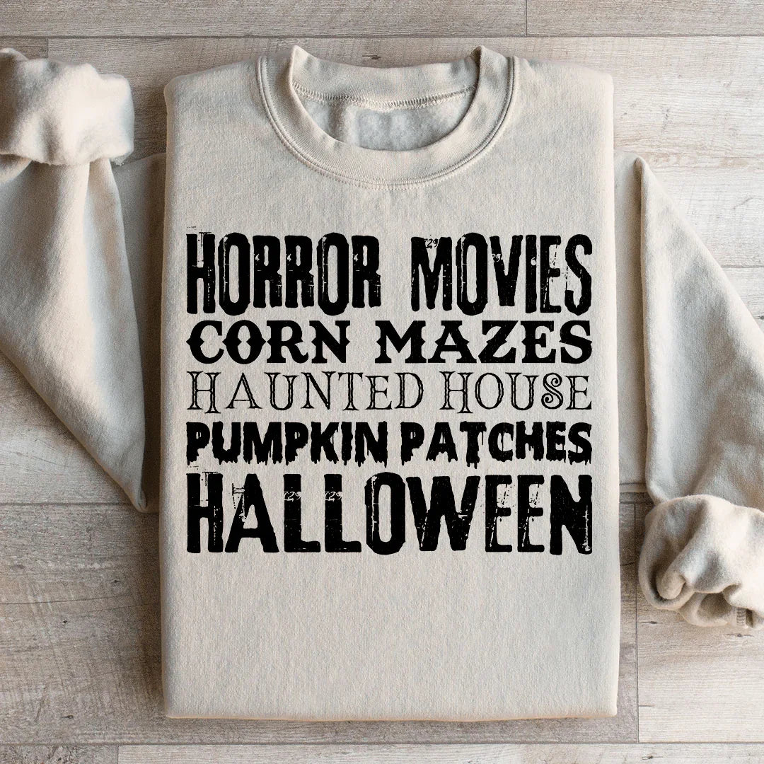 Halloween Sweatshirt Horror Movies Corn Mazes Haunted House Pumpkin Patches