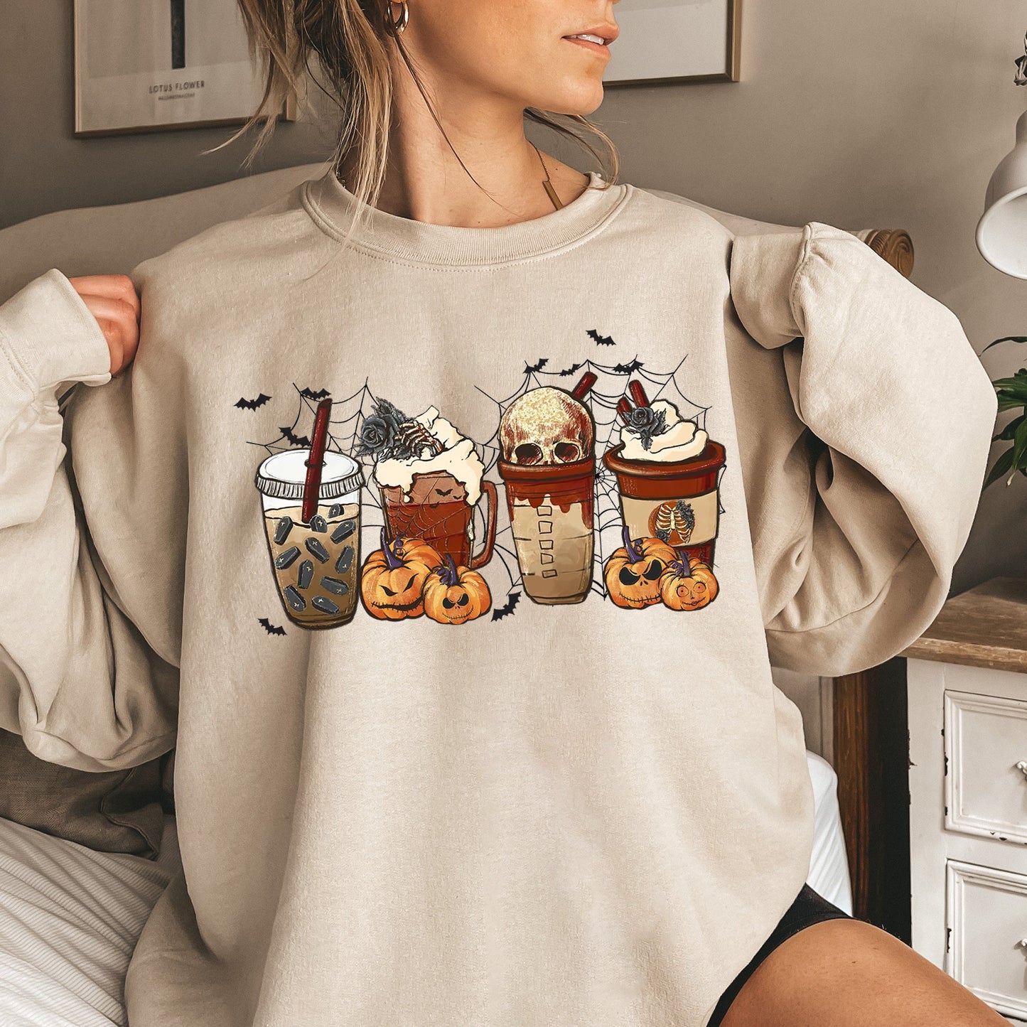 Horror Pumpkin Coffee Halloween Sweatshirt Soft Fleece Sweatshirt