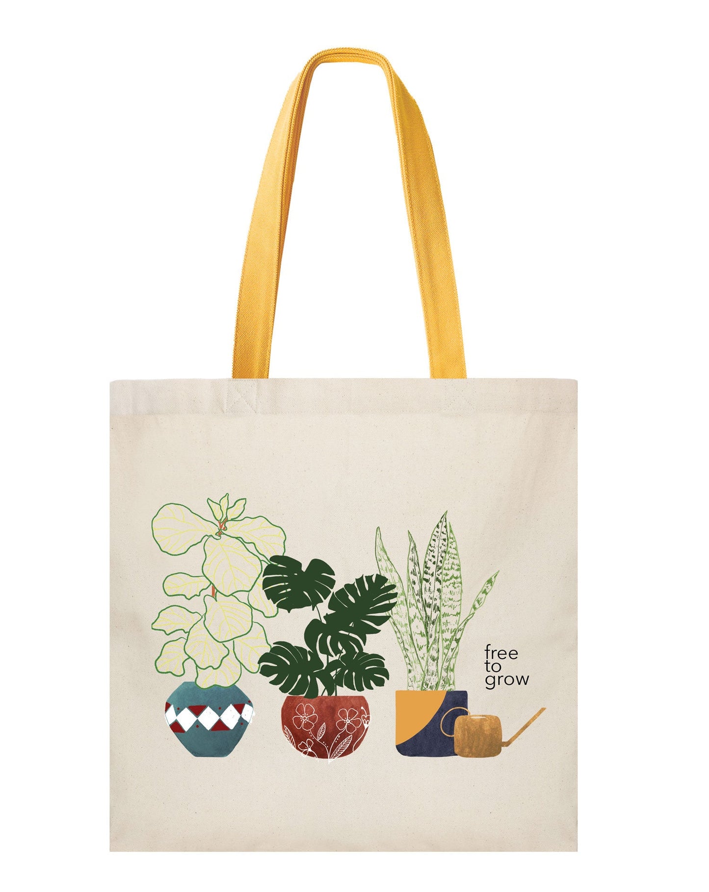 Free to Grow Organic Cotton Tote Bag Houseplant Design