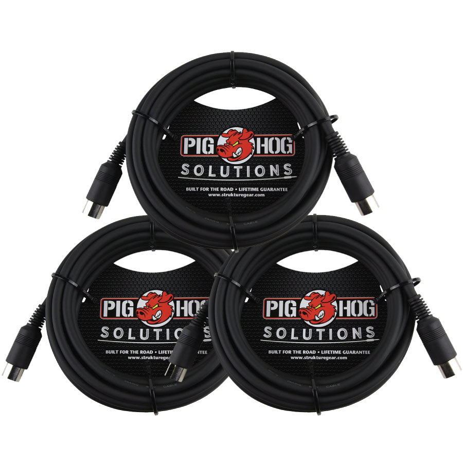 15ft MIDI Cable Black Instrument Interface 3 Pack Pig Hog Solutions