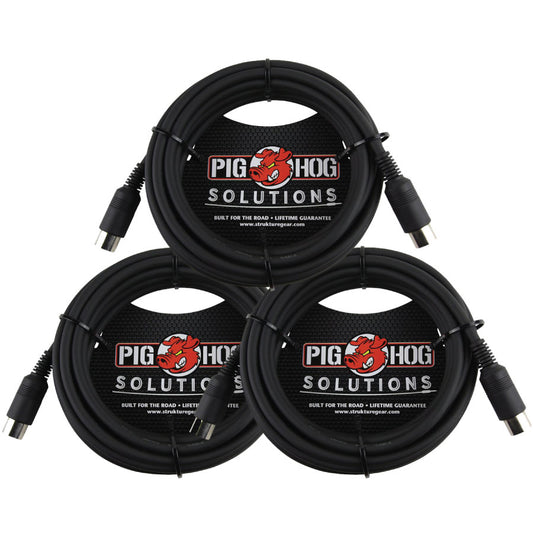 15ft MIDI Cable Black Instrument Interface 3 Pack Pig Hog Solutions
