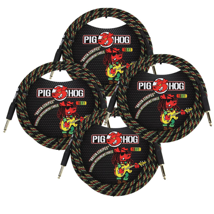 Instrument Cable 10ft 1/4' TS 4 Pack Pig Hog Vintage Series PCH10RA