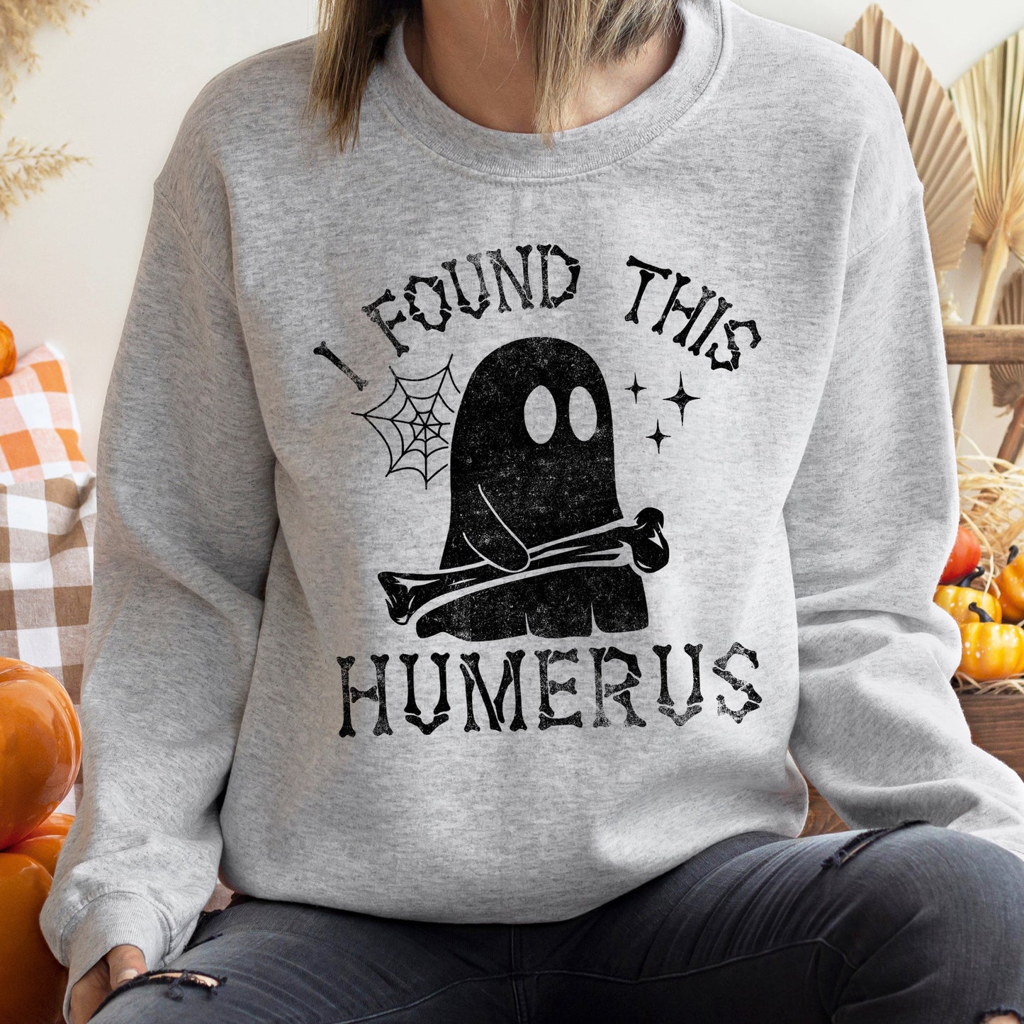 Humerus Ghost Halloween Sweatshirt Cozy Cotton Blend Comfortable Unisex