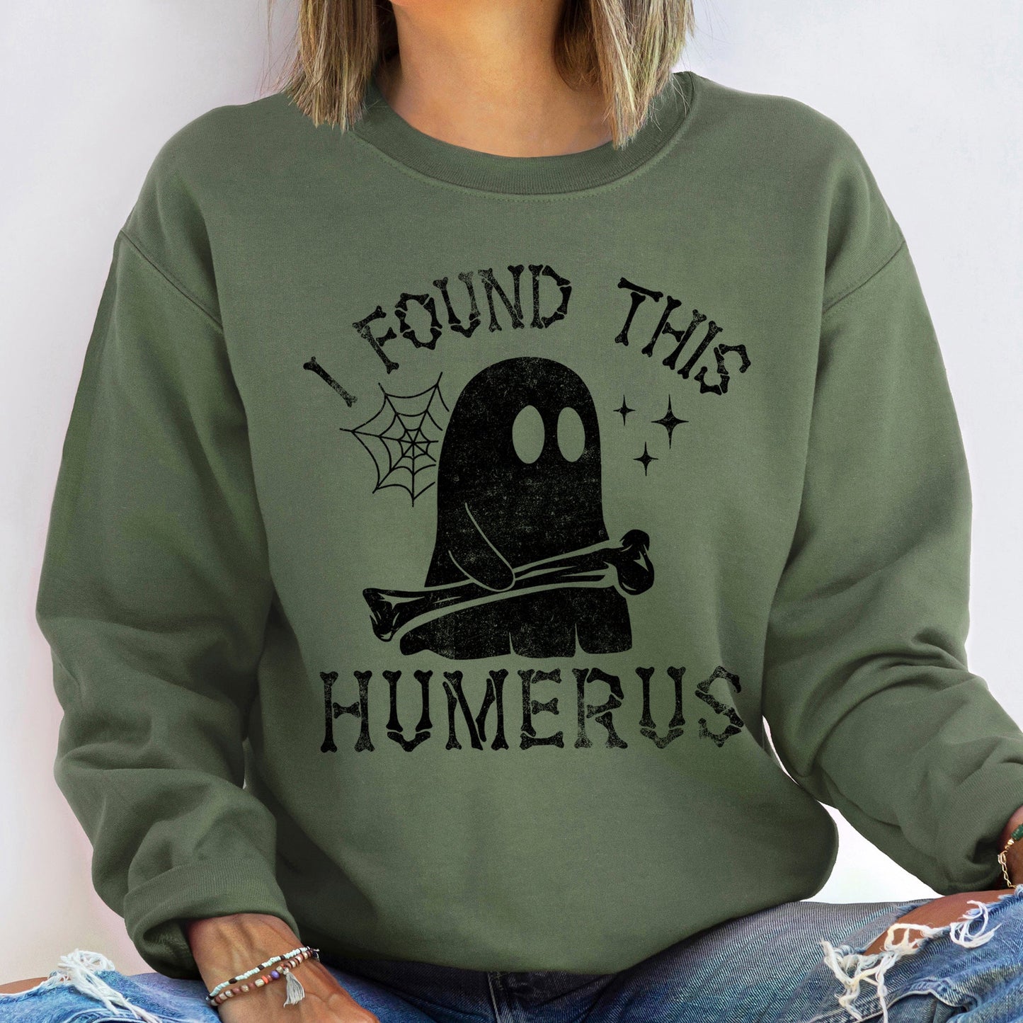 Humerus Ghost Halloween Sweatshirt Cozy Cotton Blend Comfortable Unisex