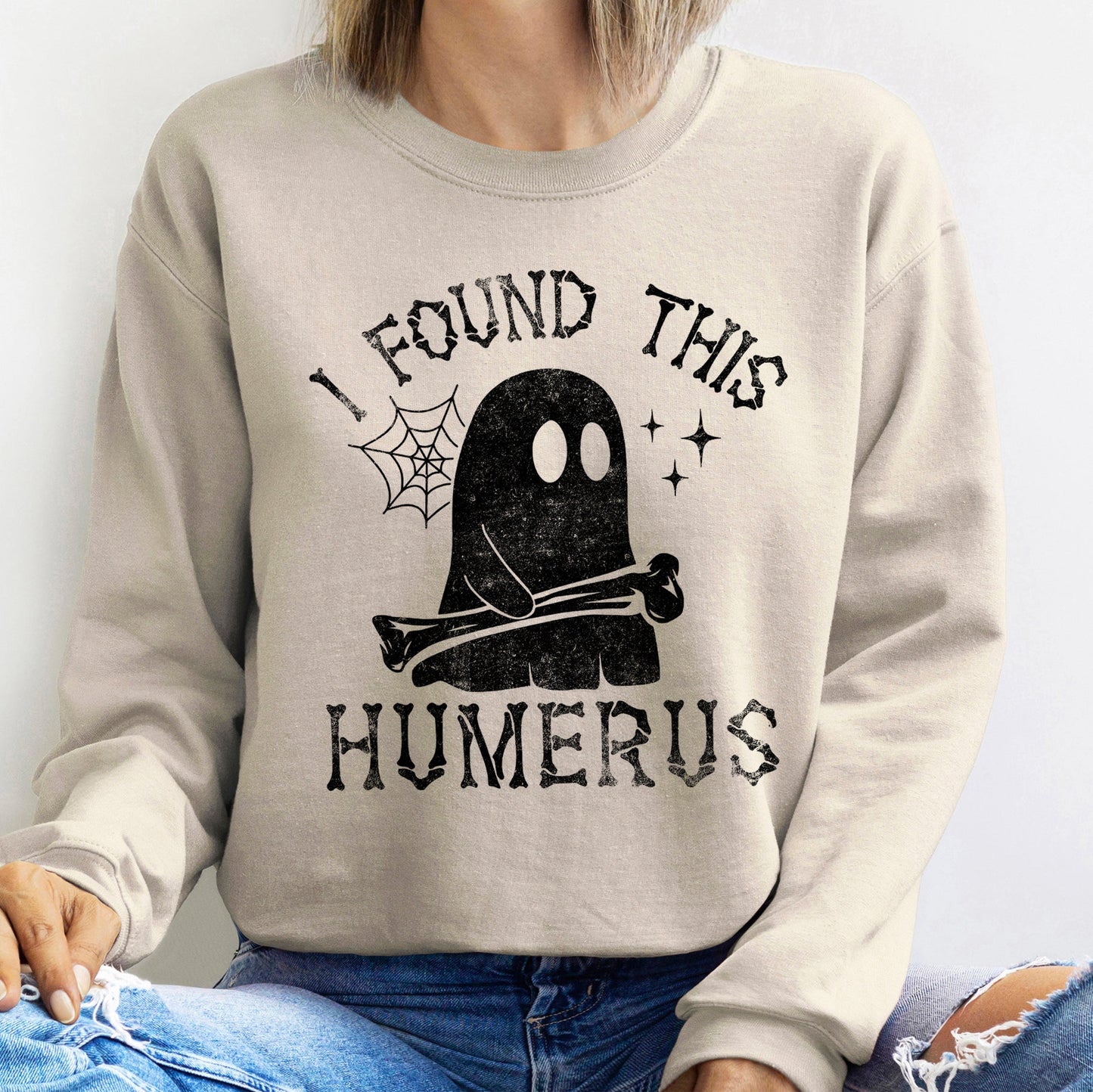 Humerus Ghost Halloween Sweatshirt Cozy Cotton Blend Comfortable Unisex
