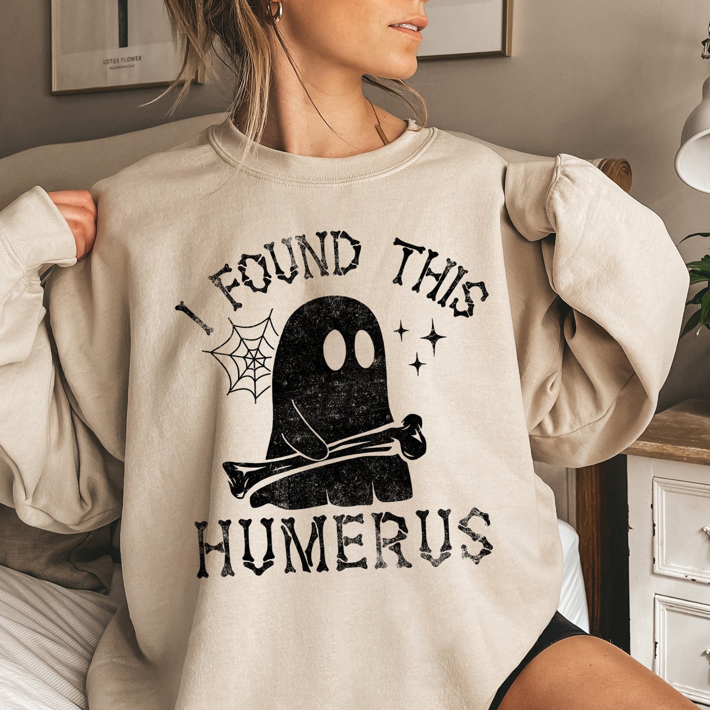 Humerus Ghost Halloween Sweatshirt Cozy Cotton Blend Comfortable Unisex