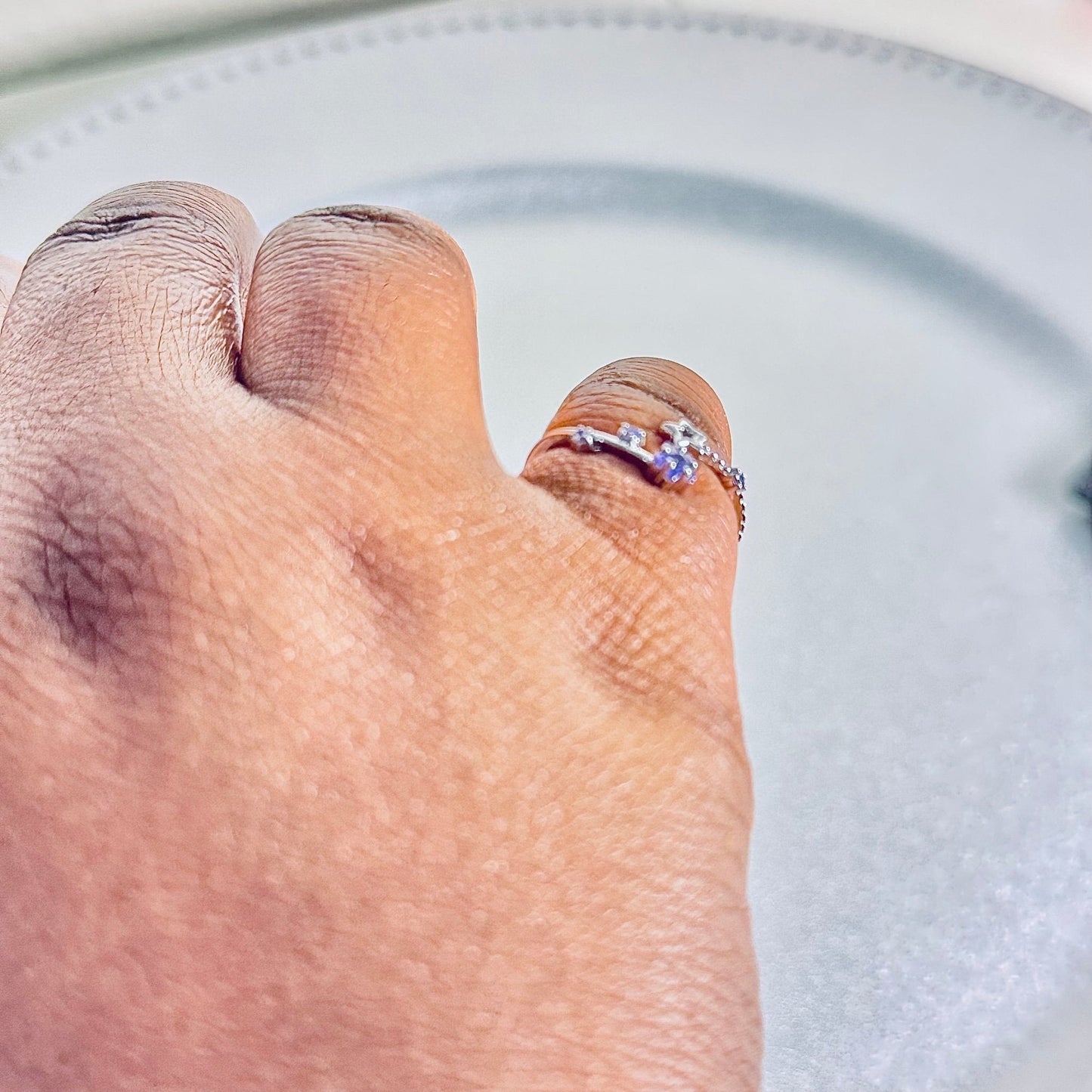 Hypoallergenic 925 Sterling Silver Adjustable Open Star Zircon Ring