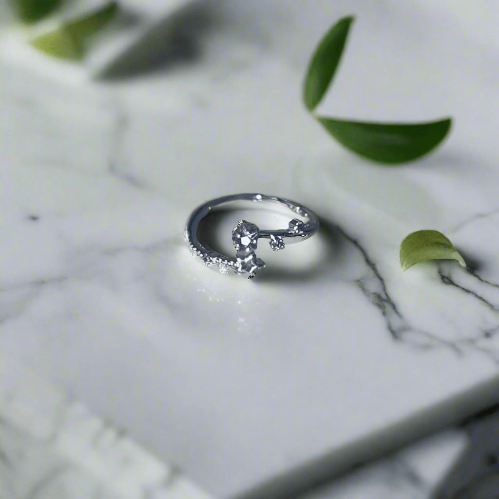 Hypoallergenic 925 Sterling Silver Adjustable Open Star Zircon Ring