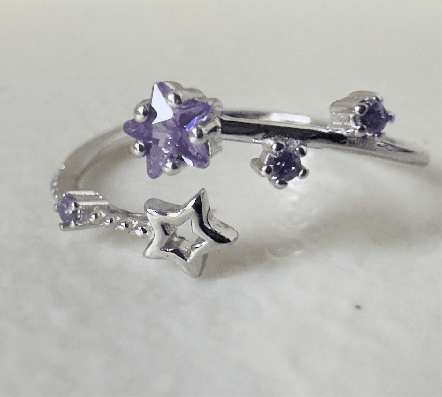 Hypoallergenic 925 Sterling Silver Adjustable Open Star Zircon Ring