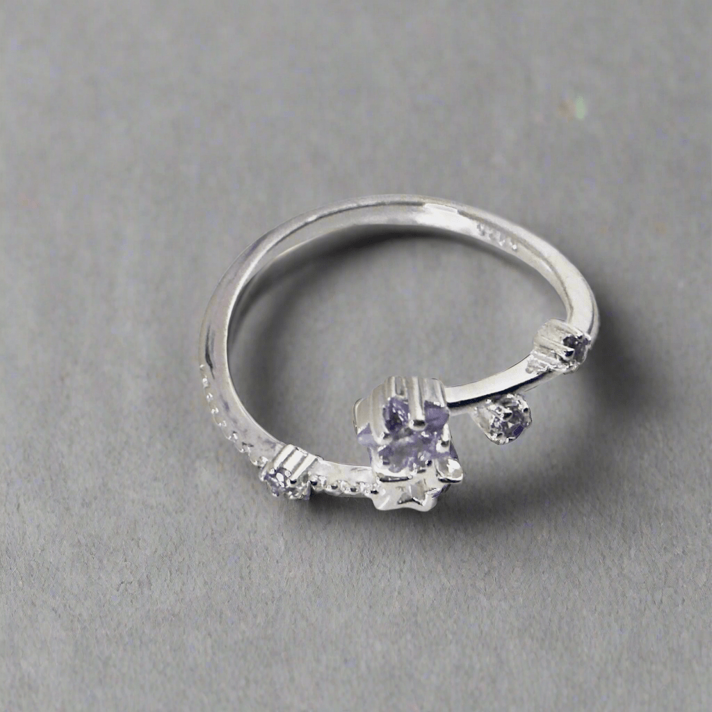 Hypoallergenic 925 Sterling Silver Adjustable Open Star Zircon Ring
