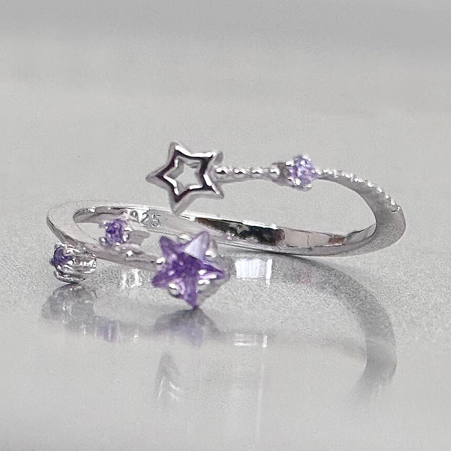 Hypoallergenic 925 Sterling Silver Adjustable Open Star Zircon Ring