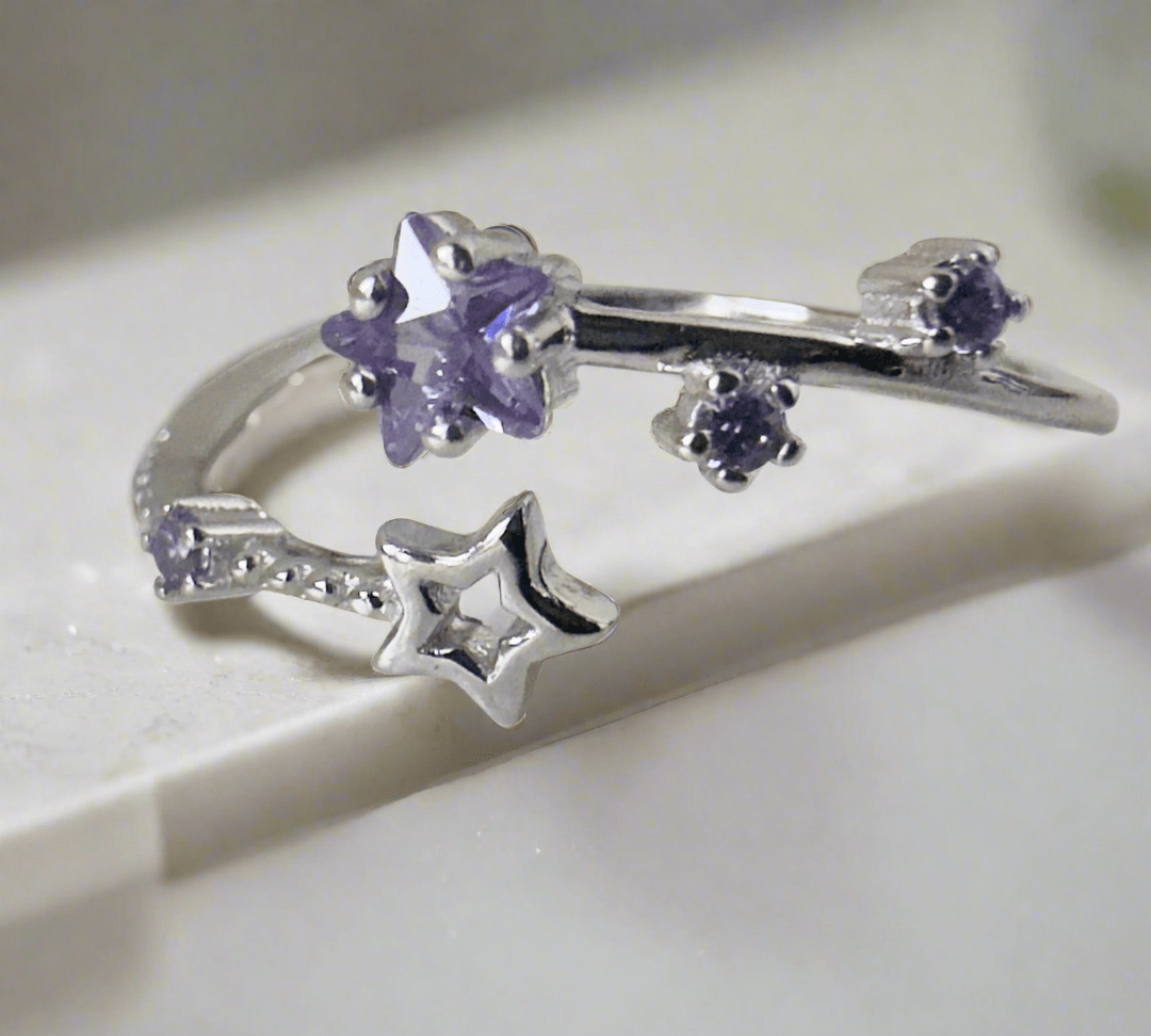 Hypoallergenic 925 Sterling Silver Adjustable Open Star Zircon Ring