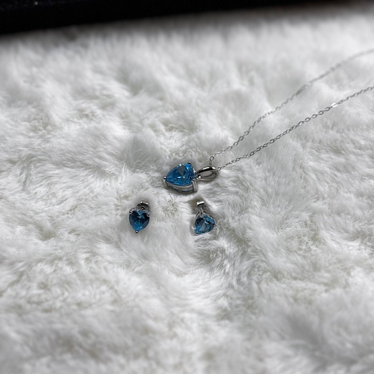 Hypoallergenic Rhodium Plated 925 Sterling Silver Turquoise Blue CZ Heart Jewelry Set