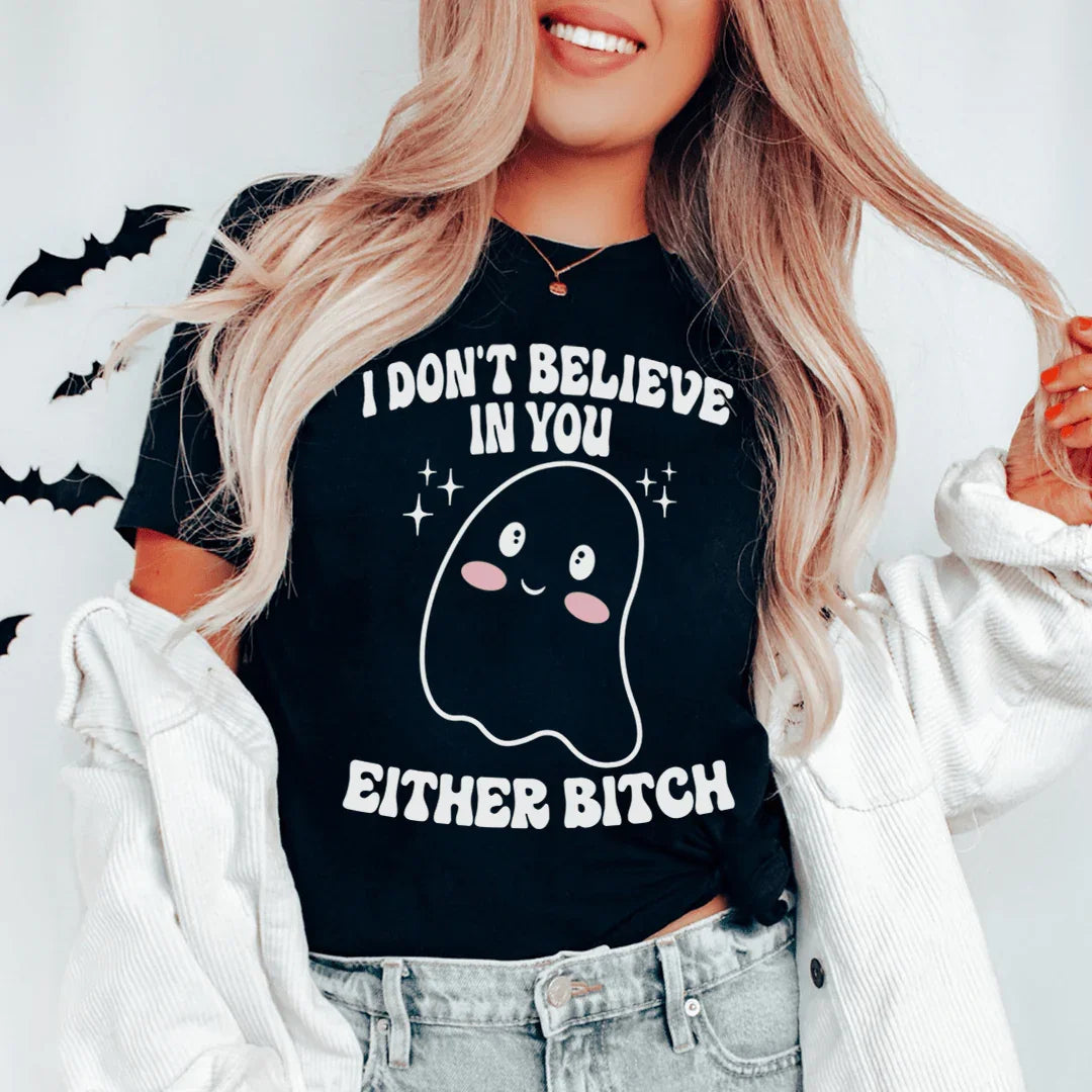 I Don't Believe In You Either Halloween Tee Soft Lightweight T-Shirt Peachy Sunday