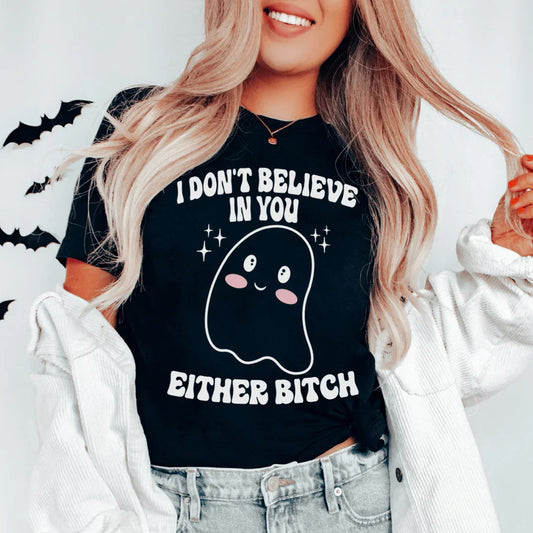 I Don't Believe In You Either Halloween Tee Soft Lightweight T-Shirt Peachy Sunday