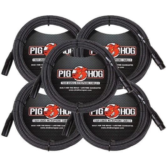 Pig Hog PHM30BKW Black & White Woven Mic Cable 30FT XLR 5 Pack