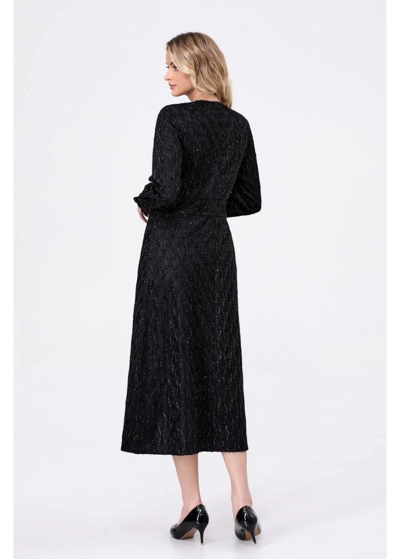 Luxe Black and Gold Design Midi Dress Miss Finch NYC