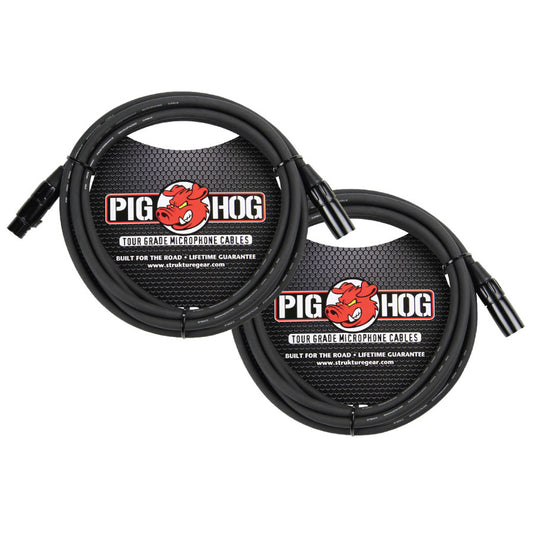 High Performance 8mm XLR Microphone Cable 10 feet 2 Pack Pig Hog